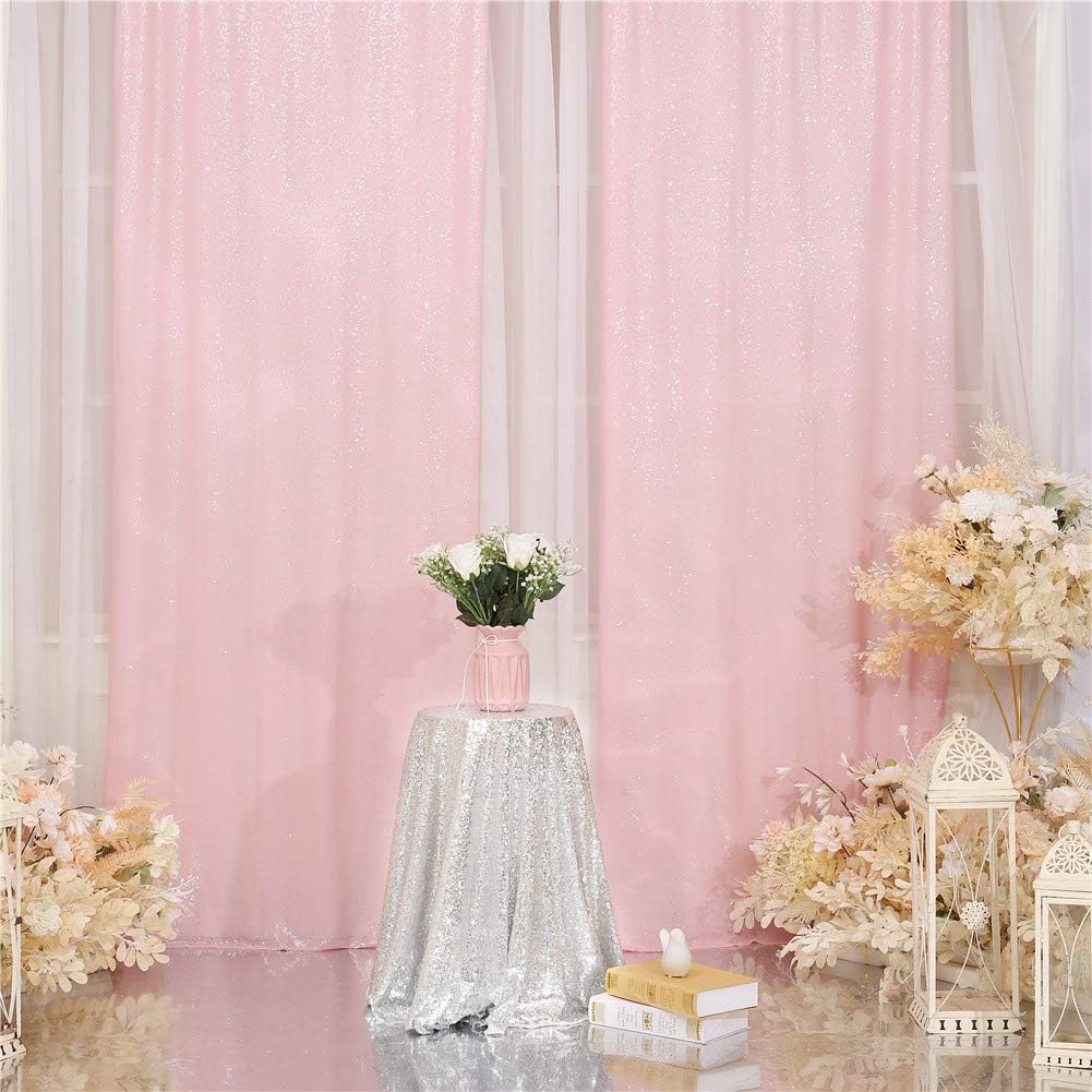 Eternal Beauty Pink Sequin Backdrop Curtains, Valentine's Day Shimmer Back Drop 2Panels-2FTx8FT for Christmas, Party, Birthday, Photography, Wedding, Baby Shower Event Decoration
