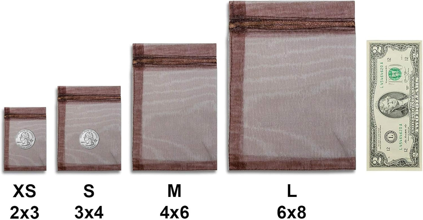 TheDisplayGuys 48-Pack 3x4 Brown Sheer Organza Gift Bags with Drawstring, Jewelry Candy Treat Wedding Party Favors Mesh Pouch