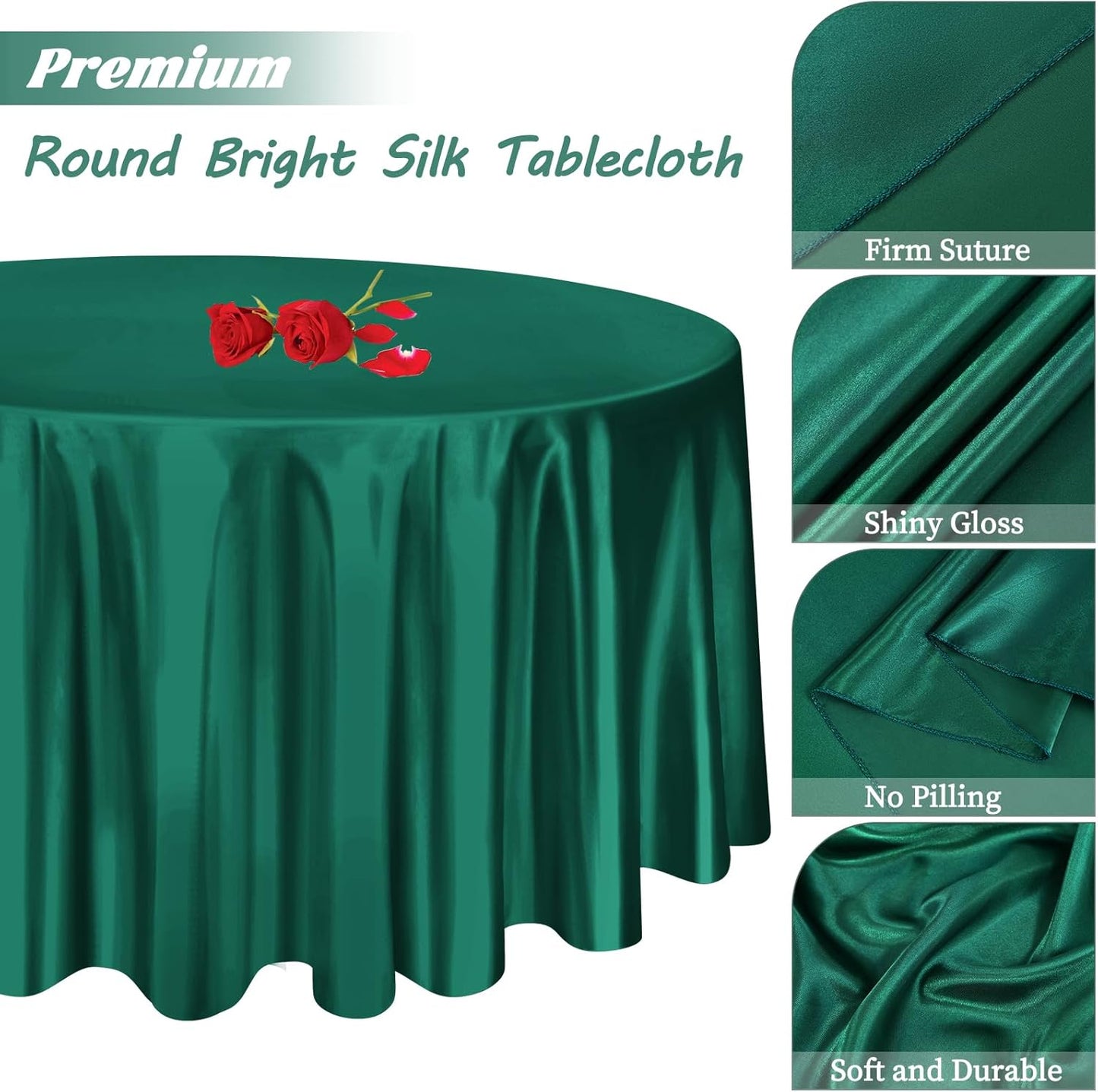 6 Pack 120 Inch Hunter Green Satin Tablecloth - Premium Bright Silky Round Tablecloth Overlay Smooth Fabric Table Cover, Table Decoration for Wedding Party Banquet Events Restaurant Kitchen Dining
