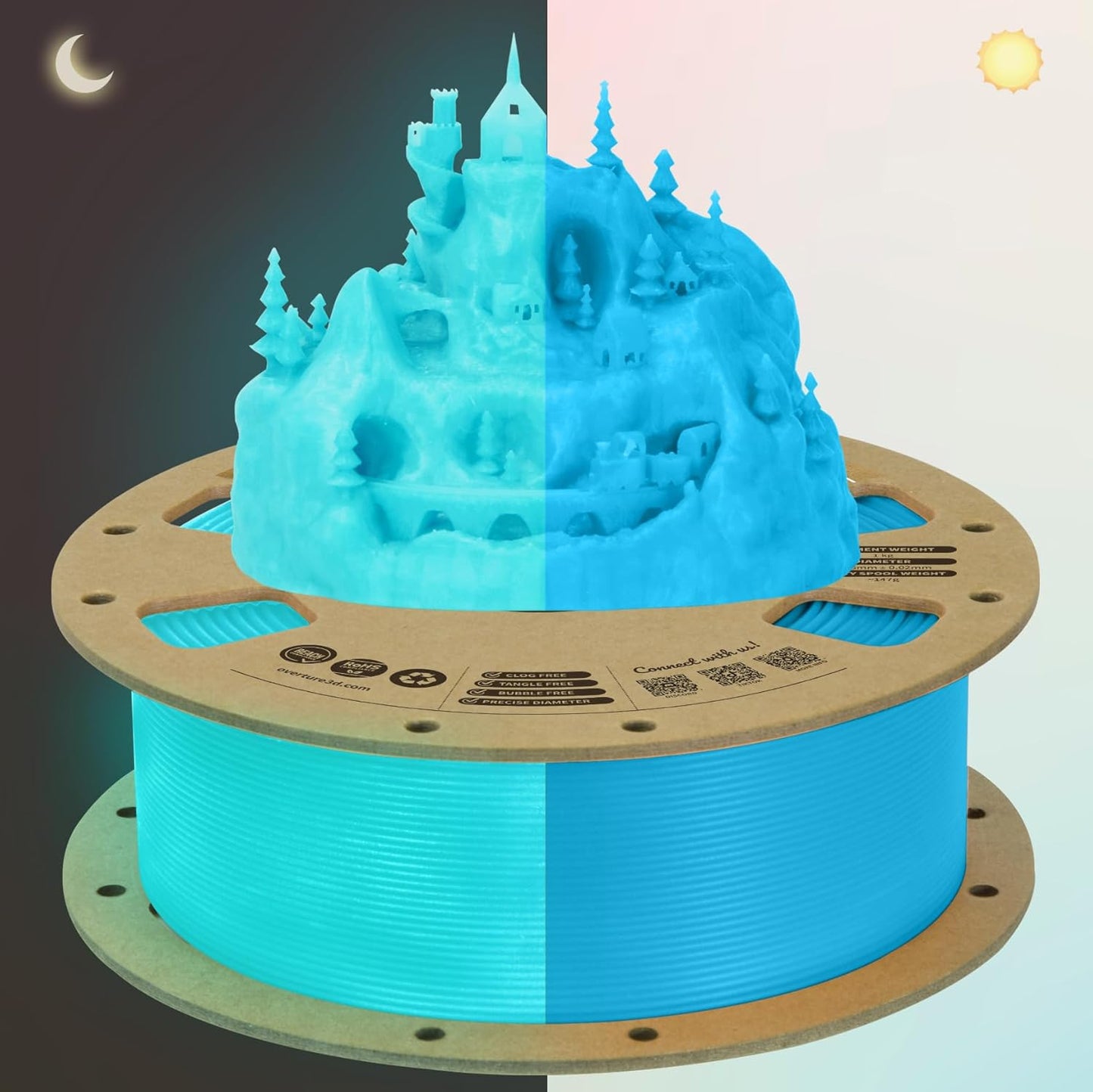 OVERTURE Glow PLA Filament 1.75mm 3D Printer Filament, 1kg Spool (2.2lbs), Dimensional Accuracy +/- 0.02 mm, Fit Most FDM Printer (Glow Blue)