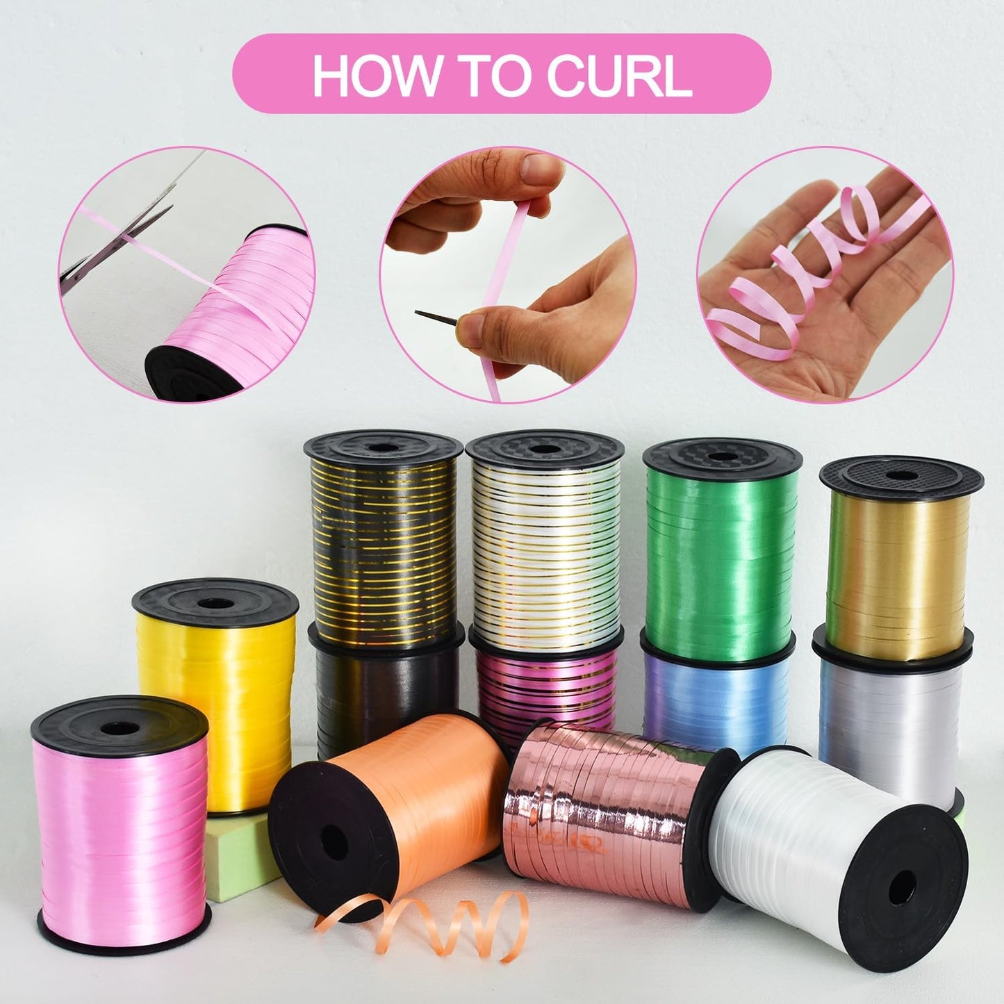 TONIFUL Curling Ribbon-Pink Gold Balloon Curling Ribbons-250 Yards Balloon String for DIY Decor,Gift Wrapping,Ribbons and Bows for Christmas New Year Birthday Gifts Graduation Supplies