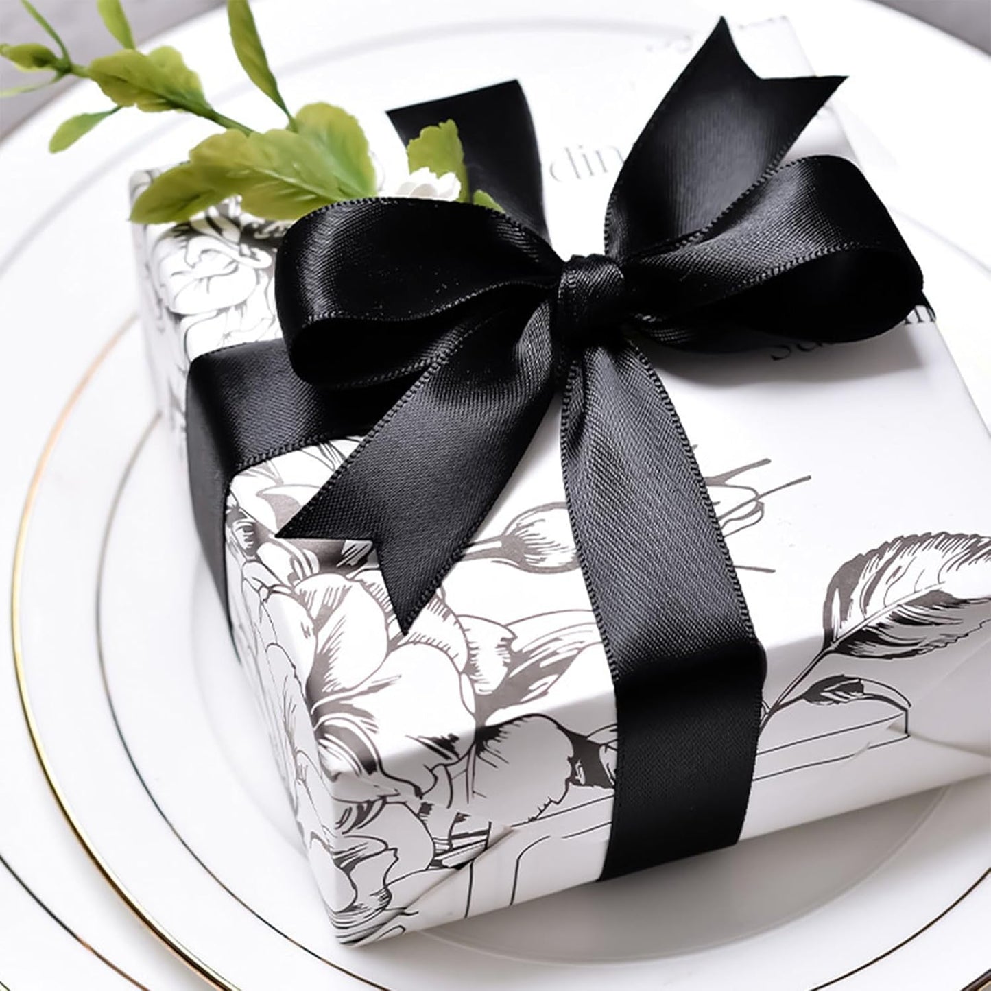 1" x 50 Yards Black Satin Ribbon Single Faced Fabric Ribbons for Gift Wrapping, Crafting, Bows Making, Flower Bouquet, Wedding, Home Decor