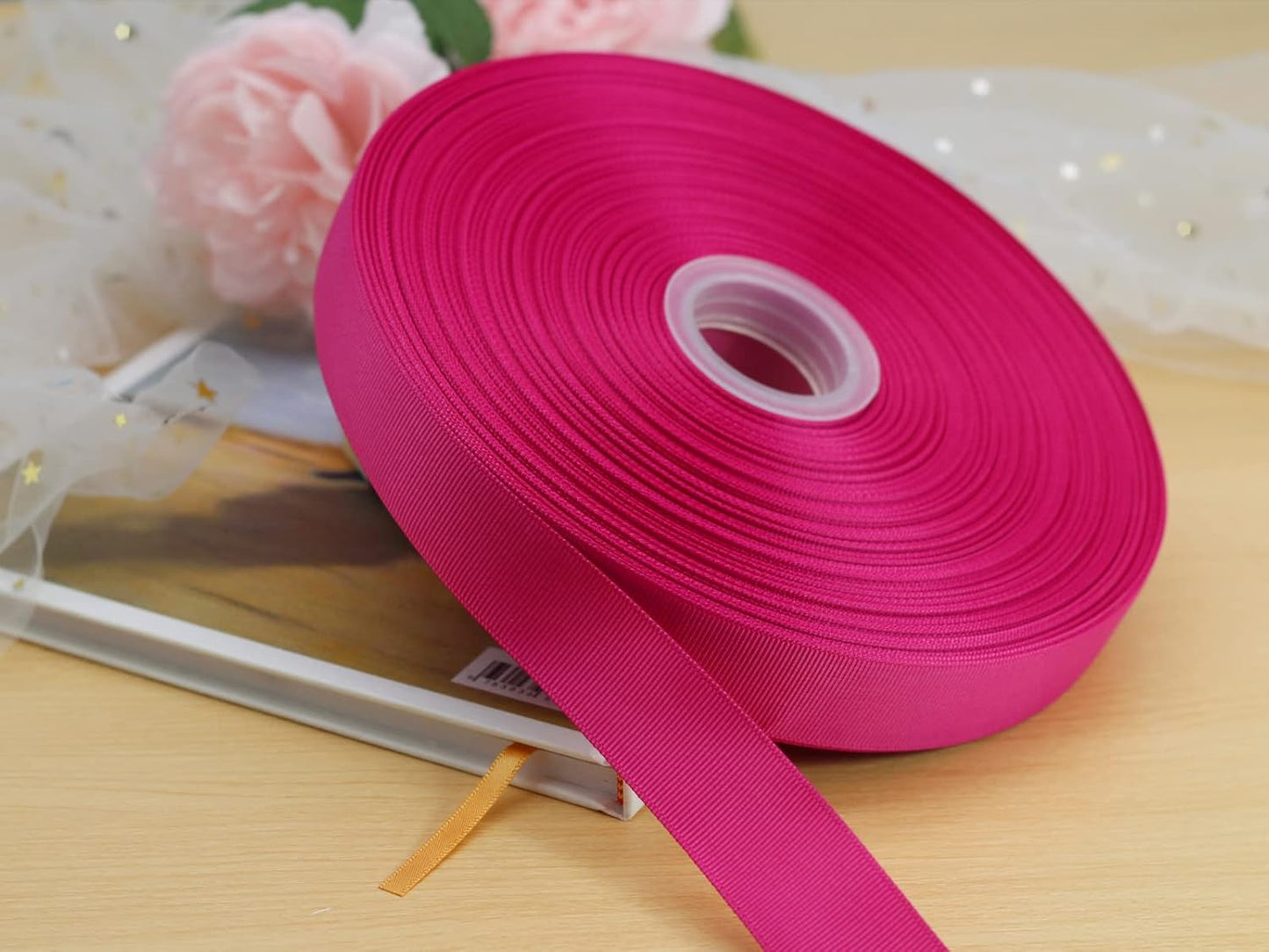Jesep One Roll 100 Yards Soild Grosgrain Ribbon Boutique Gift Wrapping Package Ribbon, DIY Crafts Bow Hair Headband Accessories Assorted Ribbon #188(1" 25mm, Rose)