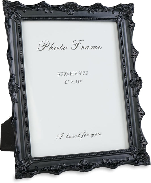 Cuspin 8x10 Black Picture Frame, Handcrafted Resin Frame with Exquisite Carved Details & Glass Front, Vintage Antique Design for Wall Hanging or Tabletop Display, Home Decor