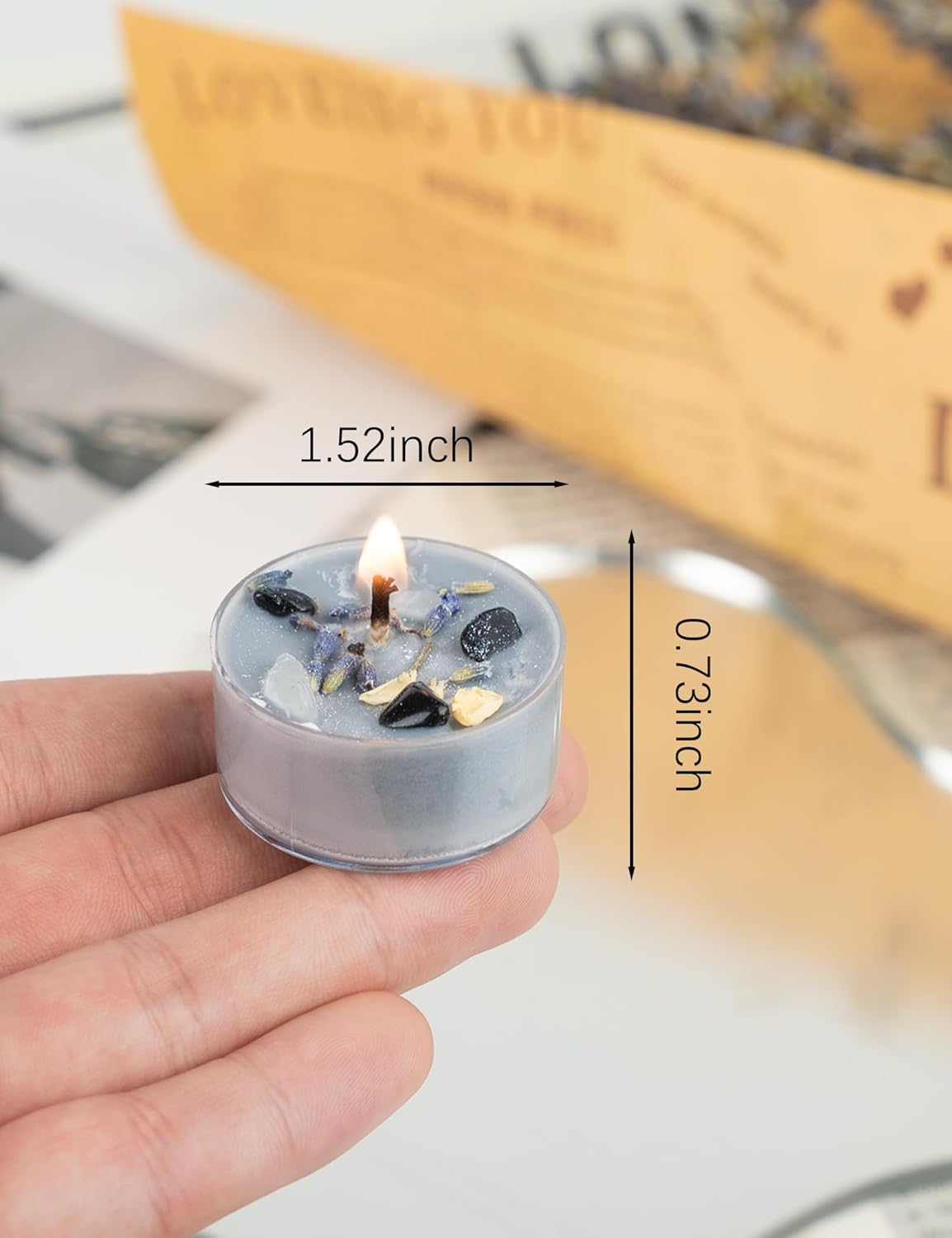 Tealight Soy Candles with Crystals And Herbs, Handmade Energy Candles, Healing Crystal Soy Candles, Aromatherapy Candles. (Grey)