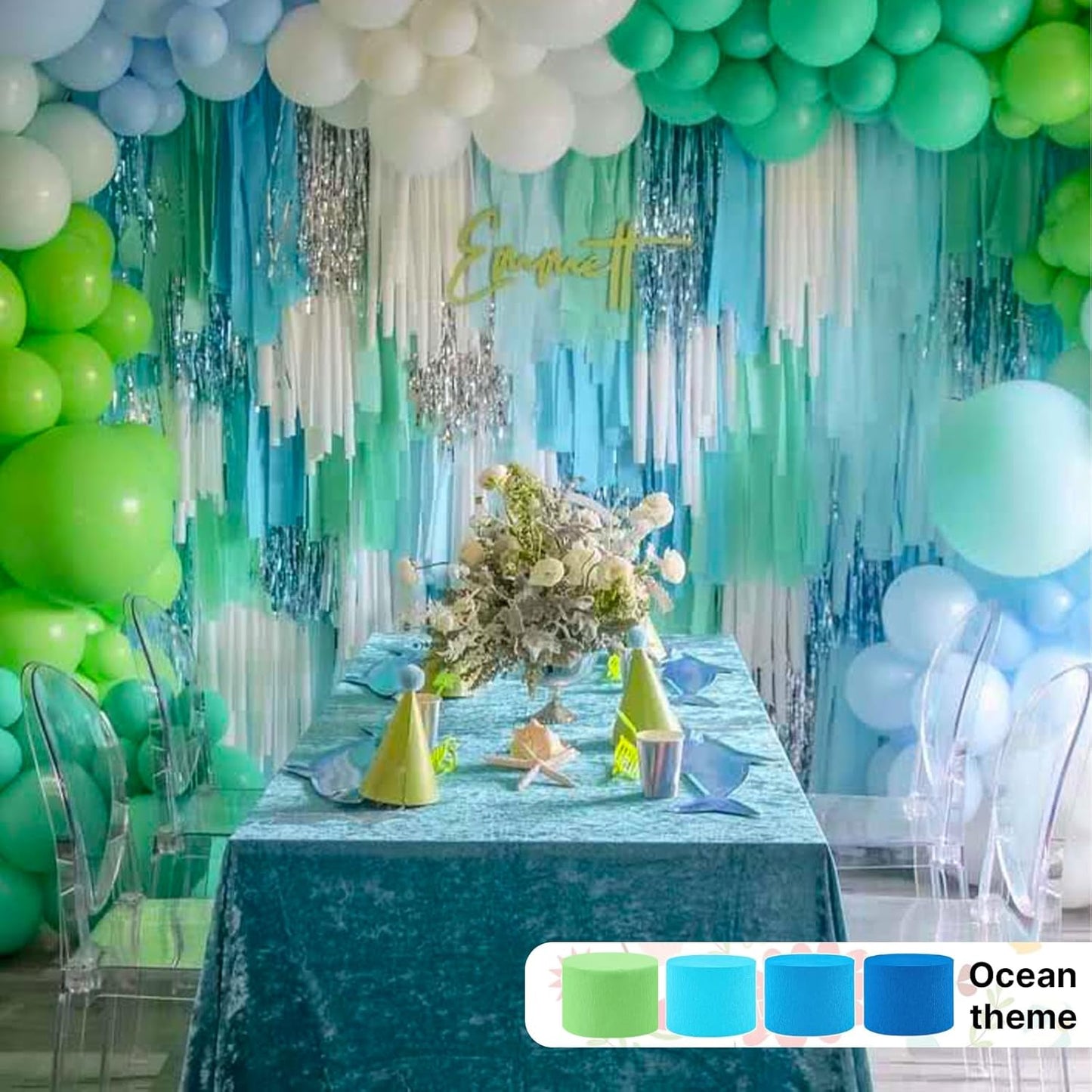 PartyWoo Mint Green Crepe Paper Streamers 4pcs 328ft Pack of Light Pastel Peppermint Green Turquoise Teal Crepe Paper Streamers for Baby Shower Wedding Engagement Birthday Pool Tea Party Decorations