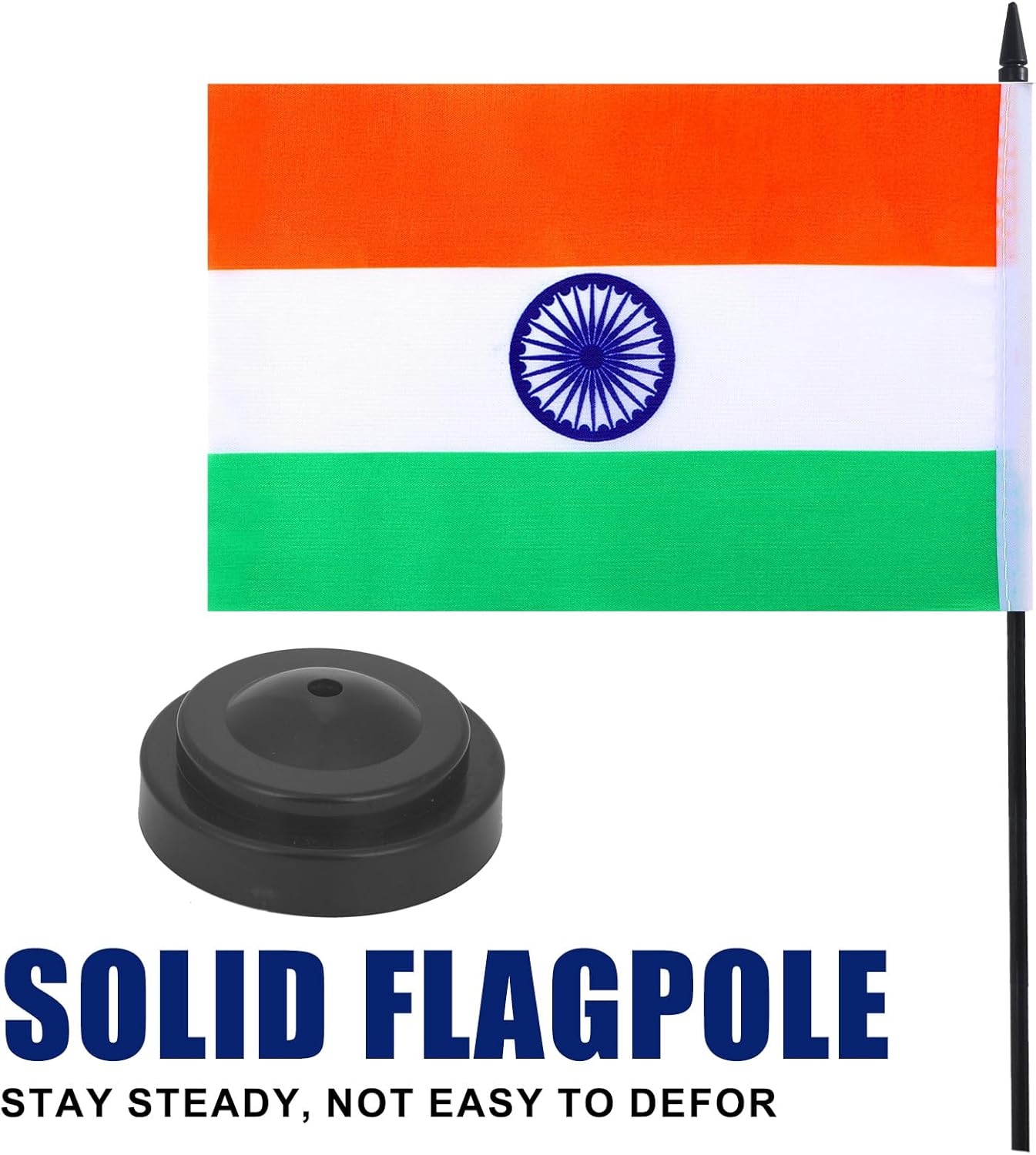 India Desk Flag 12" Solid Pole Deluxe Set Indian Flags Banner Mini Small India Office Table Flags with Black Stand Base Desktop Decorations(2Pack)