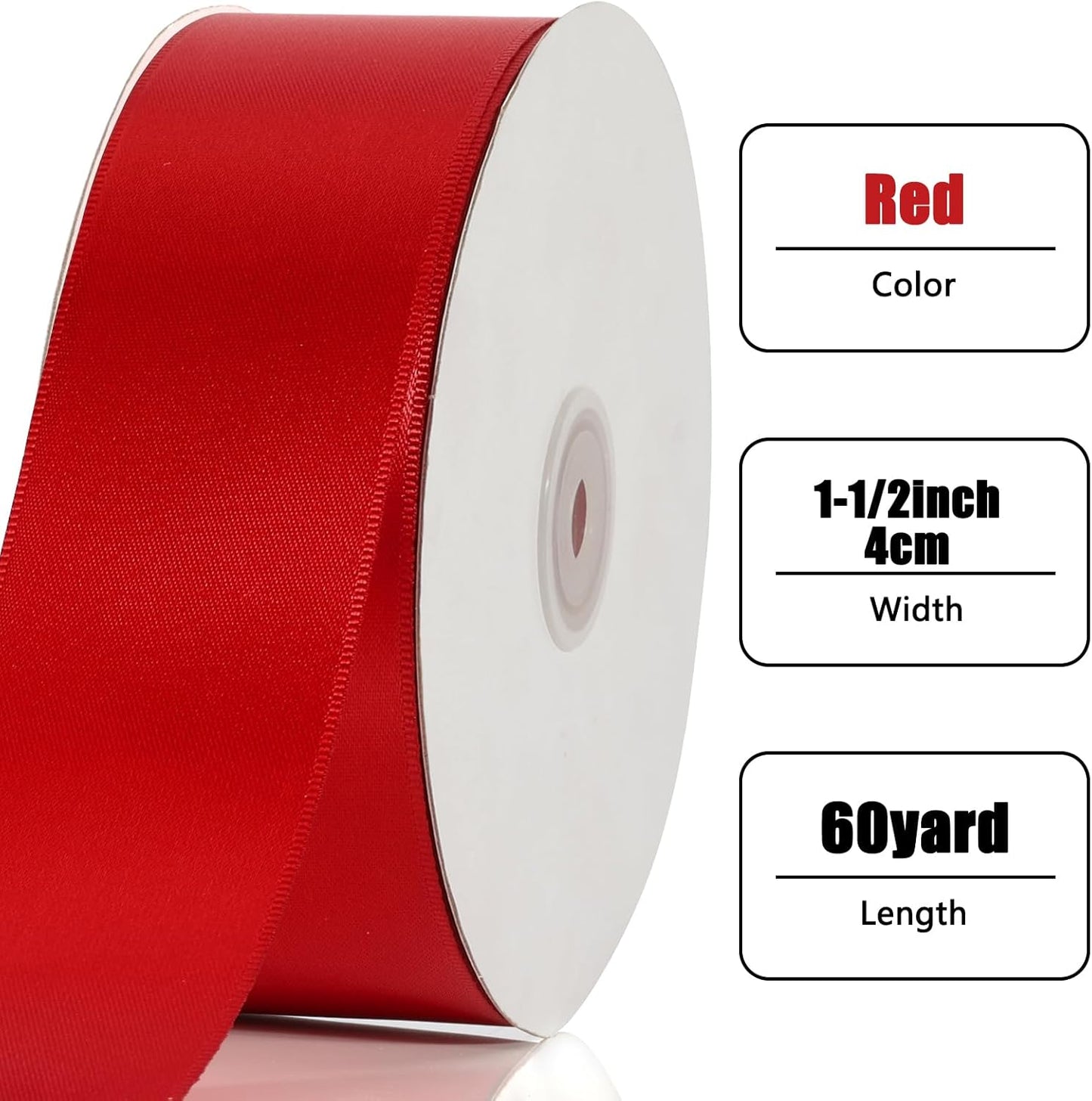 NESCCI 60 Yards Ribbon,1-1/2 Inch Red Satin Ribbon,Single Face Satin Ribbons, Perfect for Gift Wrapping,Wedding Decoration,Handmade Bows,Wrapping Bouquet and More