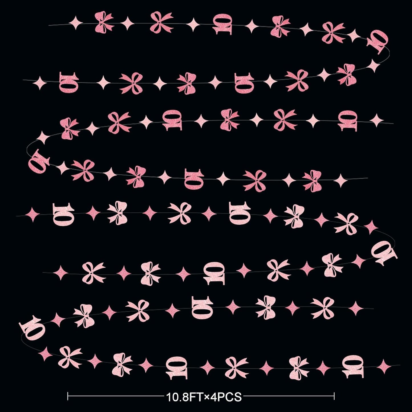 Glitter Pink 10th Bow Birthday Decorations Hot Pink Conquette Bow Garland Streamer Banner Backdrop for Girls Happy 10th Birthday Double Digits I'm 10 Cheers to 10 Years Old Anniversary Party Supplies