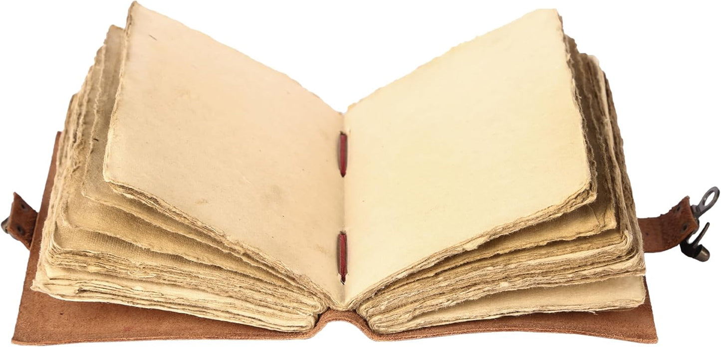 Vintage Leather Journal Handmade Buffalo Non-Refillable Deckle Edge Paper – Leather Bound Journal for Women, Men, C-Lock Closure, Ideal for Writing & Travel for Artists (Solid Pink)