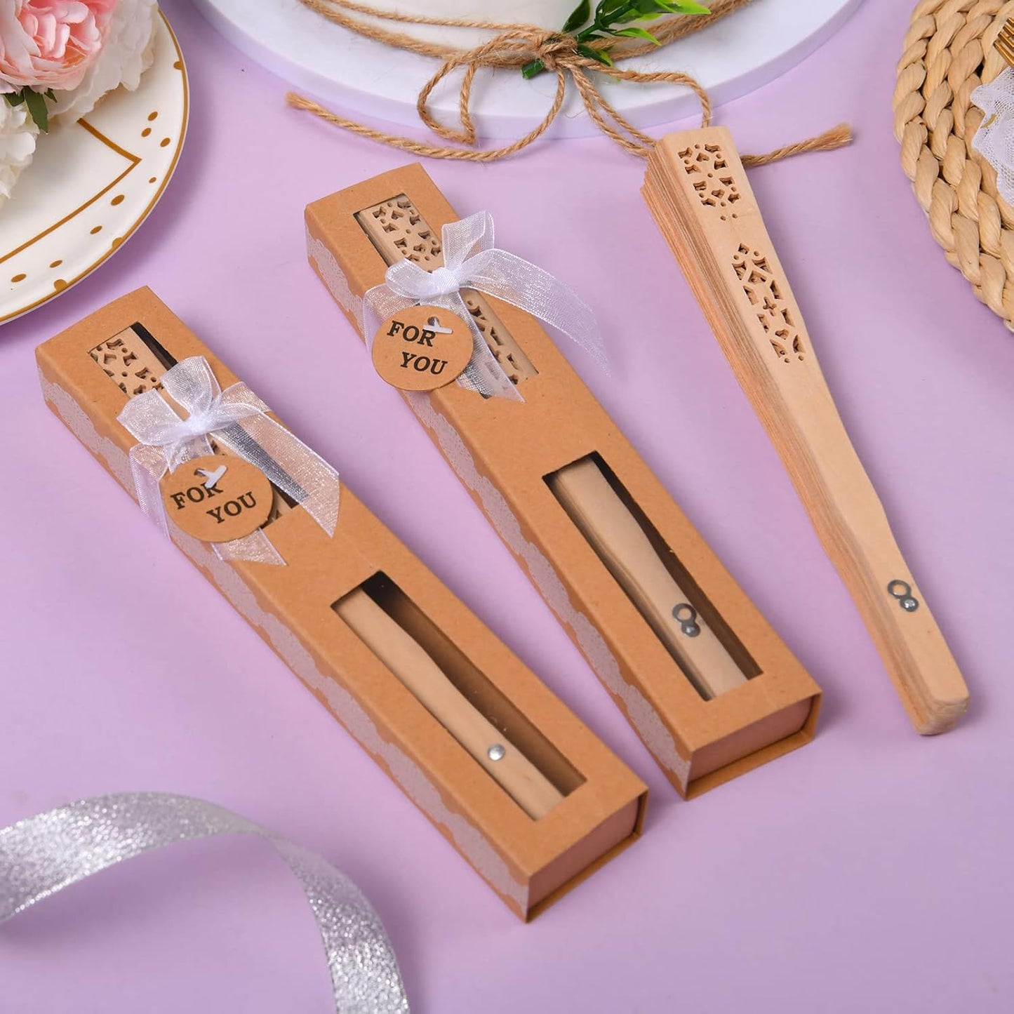 36-Piece Wooden Gift Box Wrapped with Hand-held Folding Fan or Wedding Gift, Bride Gift Party Home Decoration Birthday Gift