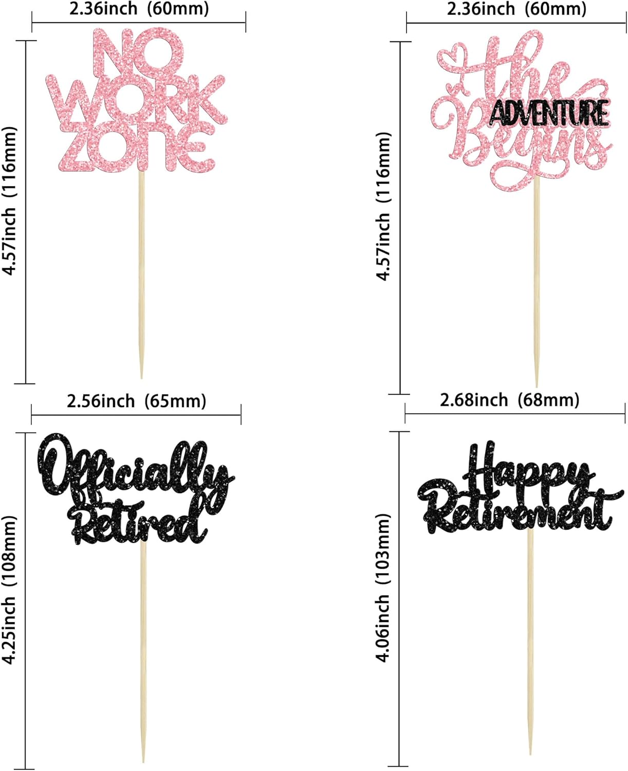 24Pcs Happy Retirement Cupcake Toppers Officially Retired Cake Toppers No Work Zone Adventure Begins Cupcake Picks Retirement Theme Farewell Birthday Party Decorations Supplies Pink Black