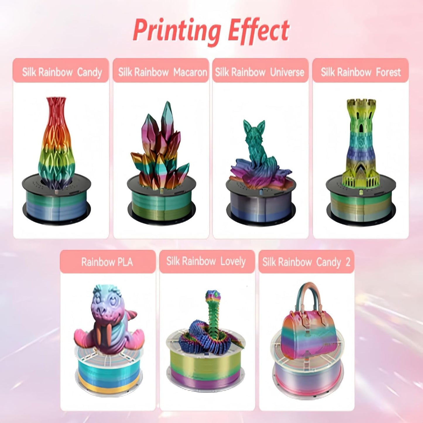 Kingroon Rainbow PLA 3D Printer Filament, 1.75mm, 10kg, Color Changing, ±0.03mm Accuracy