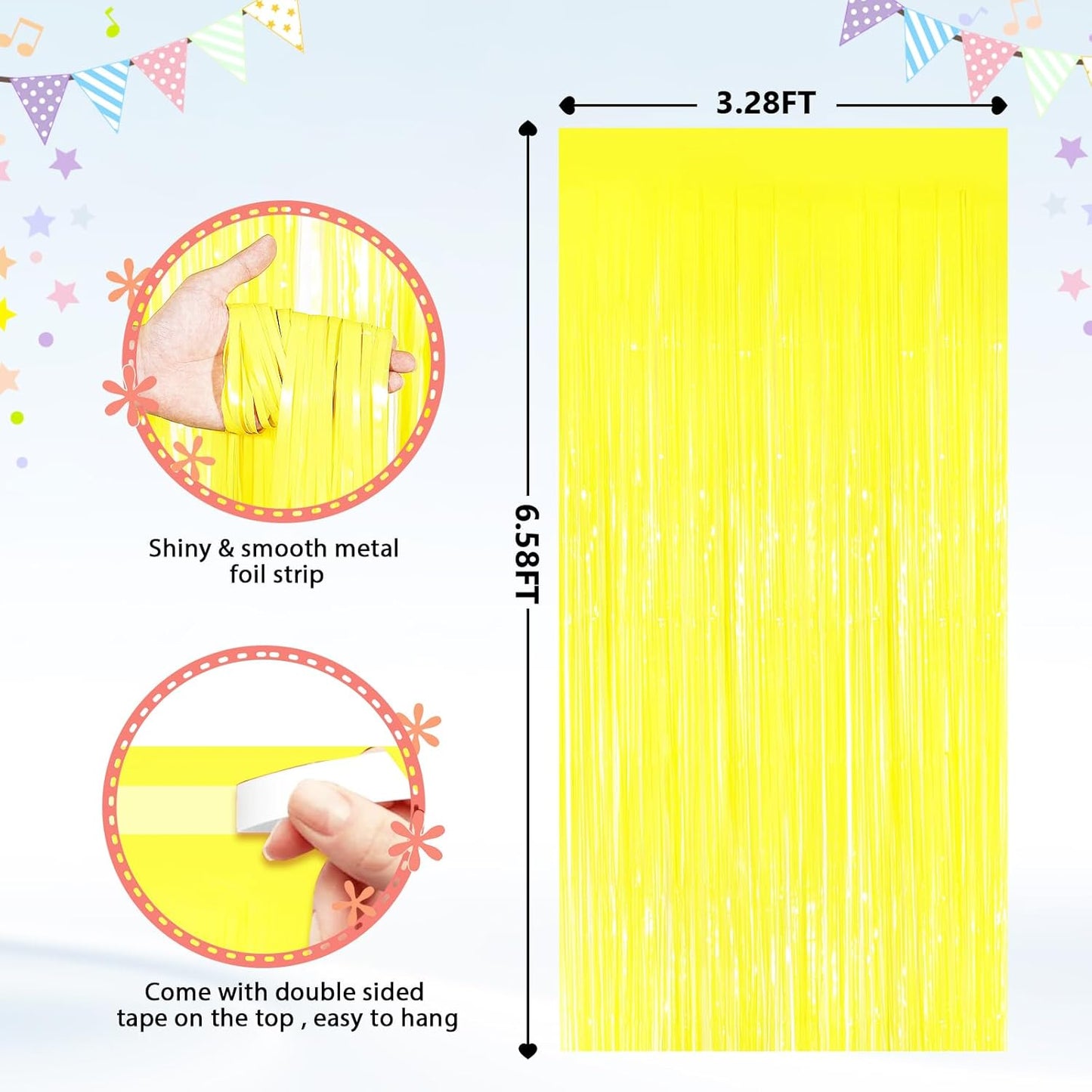 GCB 2Pack Macaron Yellow Metallic Tinsel Foil Fringe Curtains, Door Streamers Photo Booth Backdrop for Birthday Party, Tinsel Curtain Backdrop for Baby Shower Bachelorette Christmas Party Decorations