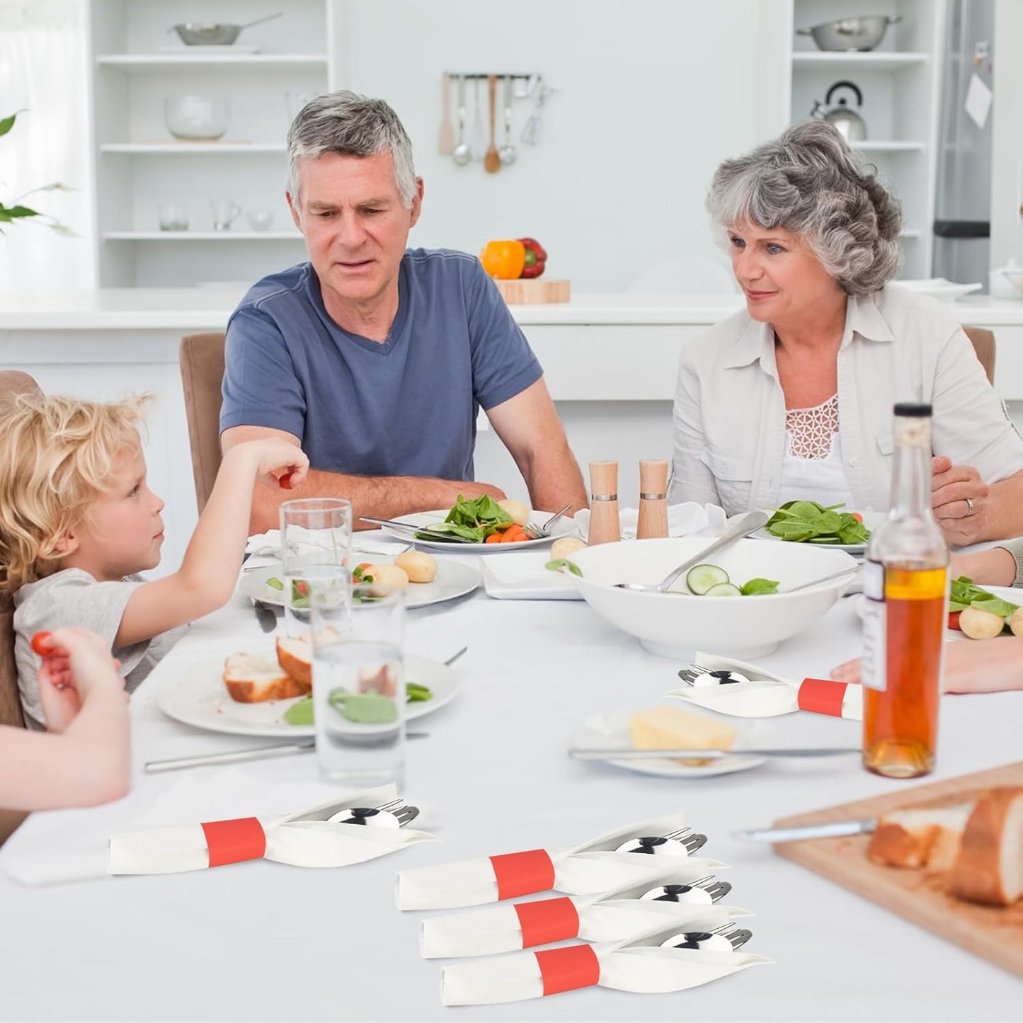 Germiwipe Paper Napkin Band Box of 500,Napkin Rings Self Adhesive,Silverware Wraps Bands (Red, Red-500pcs)