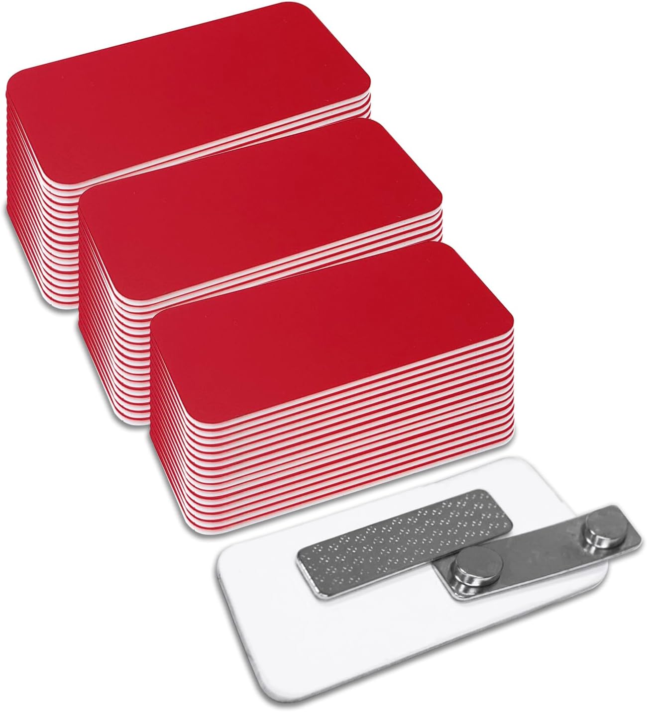 Name Tag/Badge Blanks - 100 Pack - 1-1/2" X 3" (Red) Round Corners, Magnetic Backing