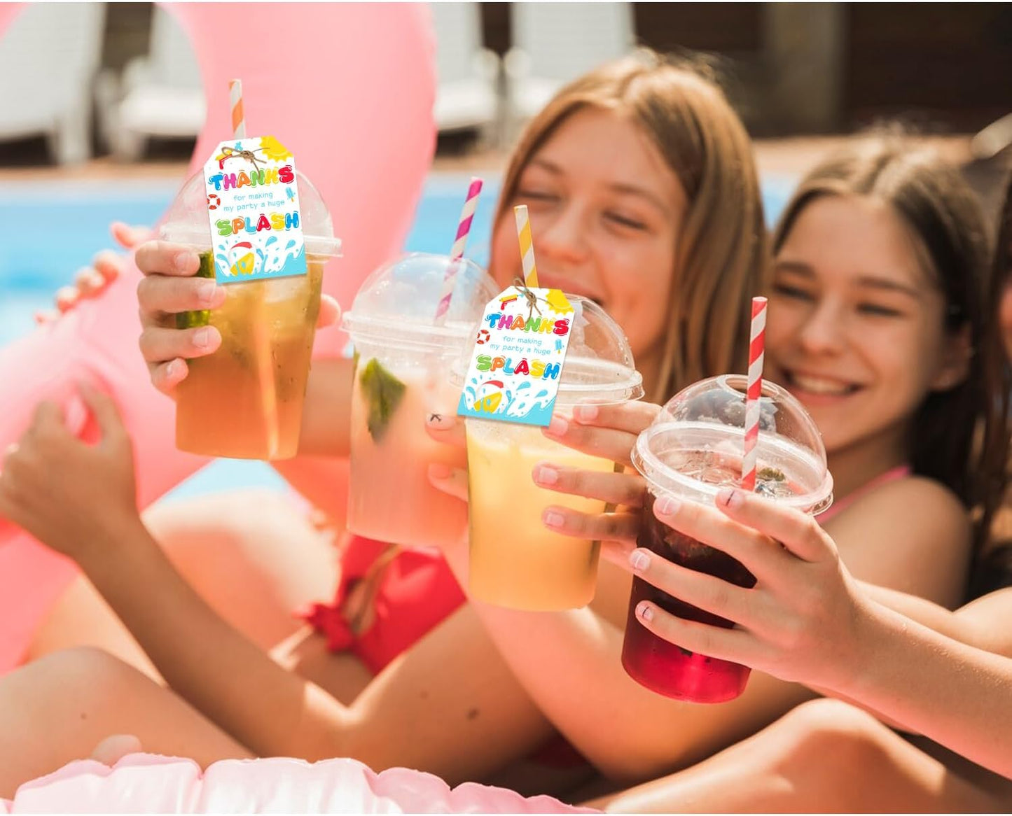 50pcs Pool Party Thank You Tags, Splish Splash Favor Tags for Summer Beach Ball Themed Birthday and Baby Shower Party Gift Wrapping Decoration (Splash)