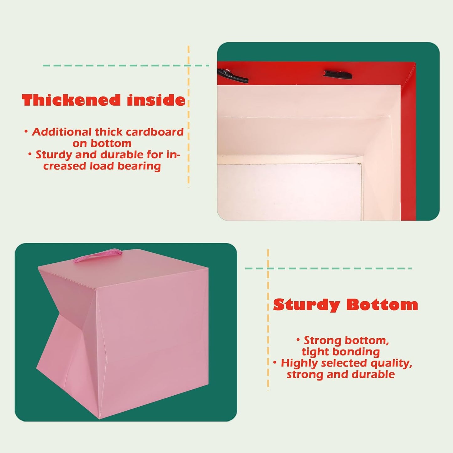 ADIDO EVA Pink Square Gift Bags Small Size Square Bottom Paper Bags with Handles for Party Favor, Shopping Packaging Bag (6x6x6 In, 10 CT)