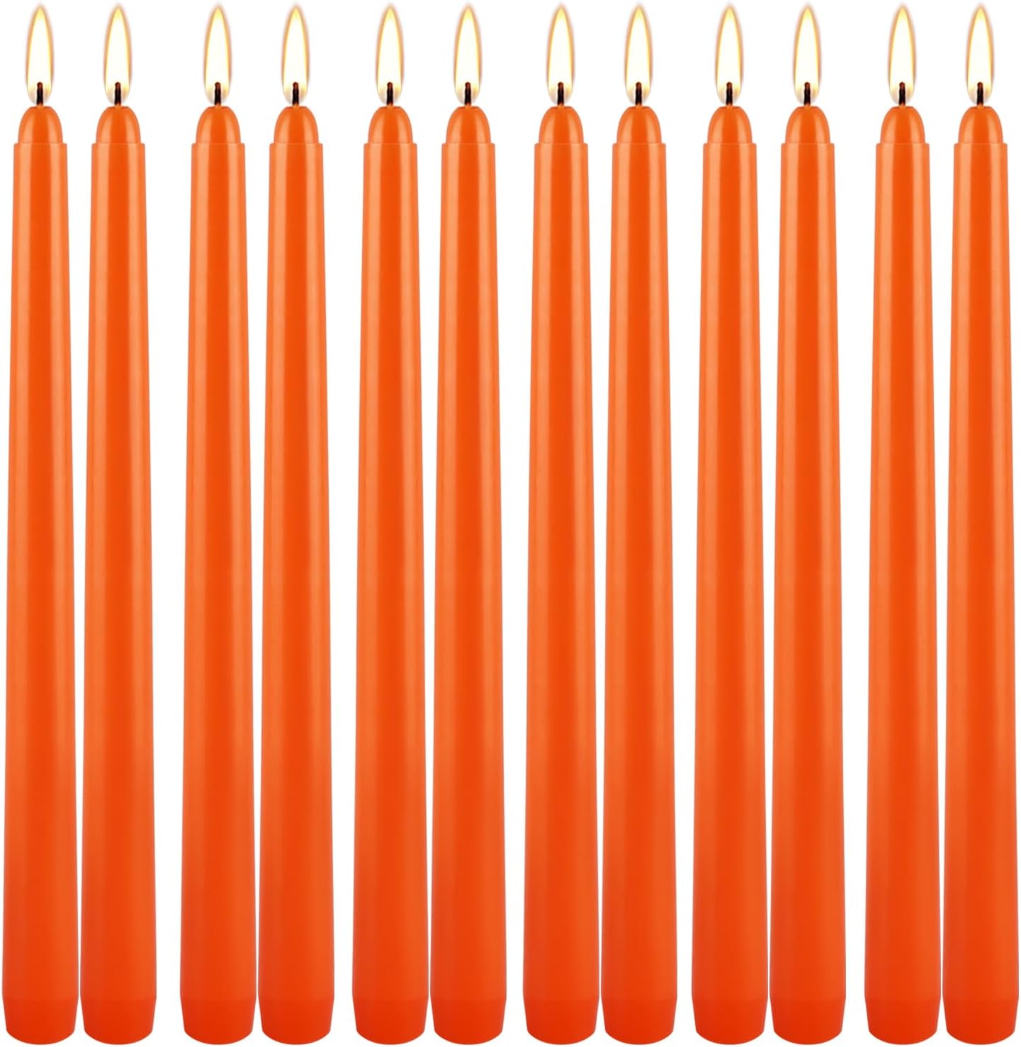 12-Pack Orange Taper Candles - 10 Inch Unscented Dripless Candlesticks, Long Burning for Halloween, Thanksgiving, Fall Decor & Dinner Parties