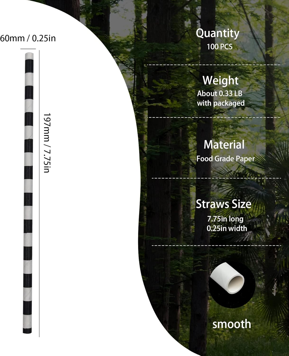 Biodegradable Black White Checkered Straws, 100 PCS Racing Car Straws Disposable Black Striped Paper Drinking Straw for Checkered Party Supplies, Treat Stick and Cake Pop Sticks