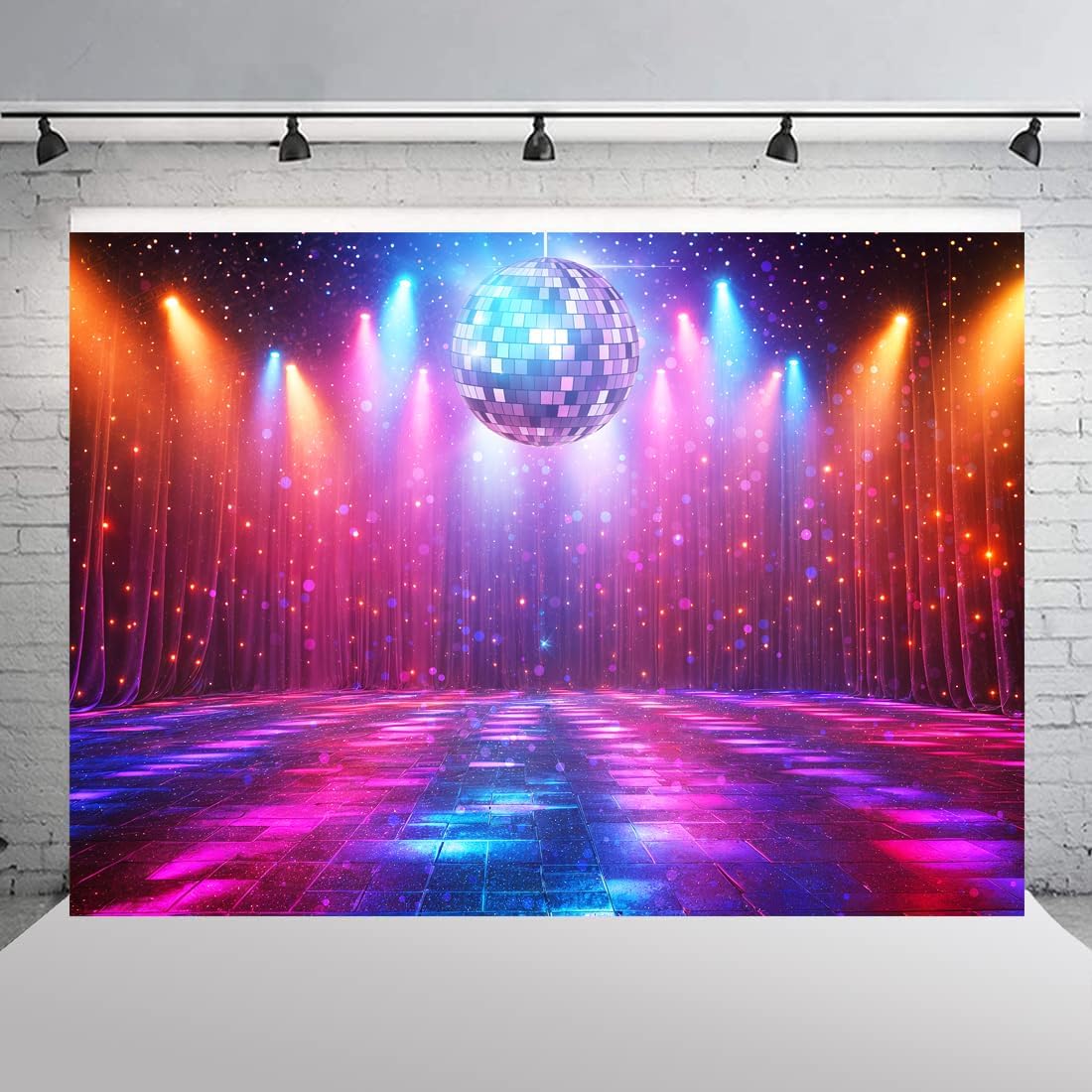 Disco Decorations Backdrop, Retro Glow Party 70s 80s 90s Theme Stage Dance Background Disco Party Decoration, Polyester Banner PartyBackdrop for Birthday Prom Portrait Photo Props 8x6ft