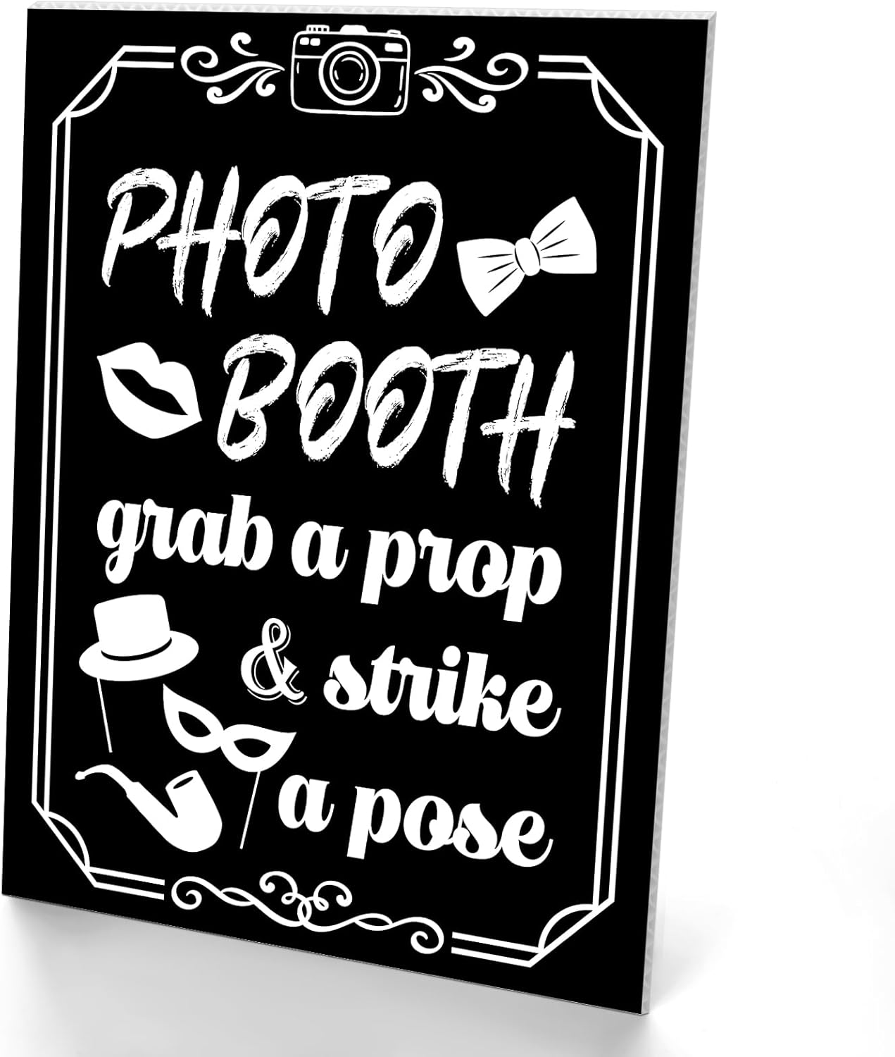 Photo Booth Sign with Stand Retro Background Table for Indoor and Outdoor Party Theme Event Photography Props Desktop Decoration Supplies