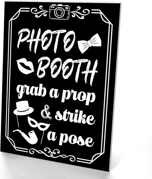 Photo Booth Sign with Stand Retro Background Table for Indoor and Outdoor Party Theme Event Photography Props Desktop Decoration Supplies