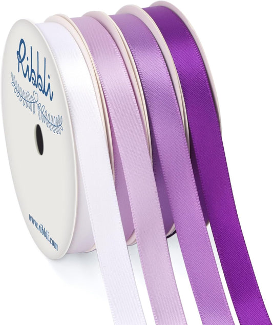 Ribbli Purple Satin Ribbon 3/8 Inch x 4 Rolls Total 40 Yards-White Lavender Purple Ribbon for Gift Wrapping Craft Wedding Decoration