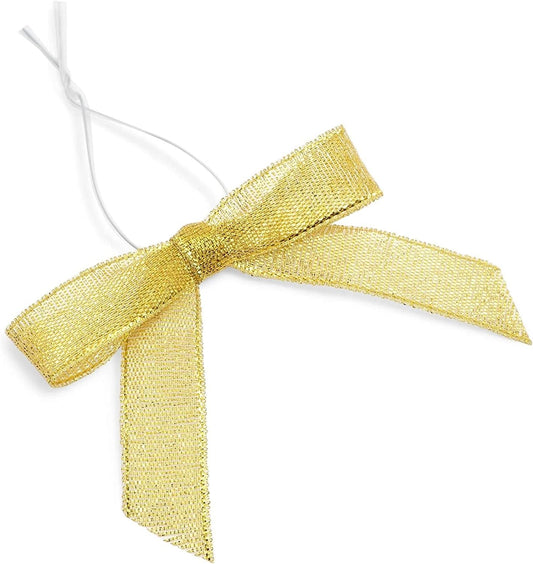 Bright Creations Gold Twist Tie Bows - 100 Pack, 2.5 x 3 in - Pretied Gold Bows & Ribbon for Treat Bags & Twist Ties for Crafts