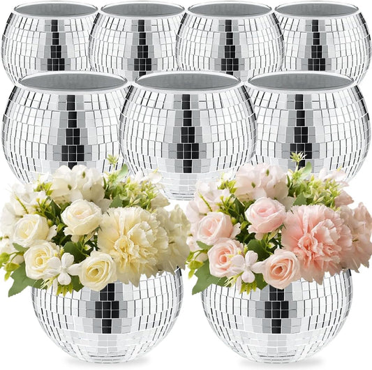 9 Pcs Disco Ball Vase,Glass Disco Ball Vases, Mirror Disco Balls,Candle Holder Vase,Disco Ball Decorations,Wedding Centerpieces,Birthday Parties,Bedroom,Office Decorations (5 x 6 inches)