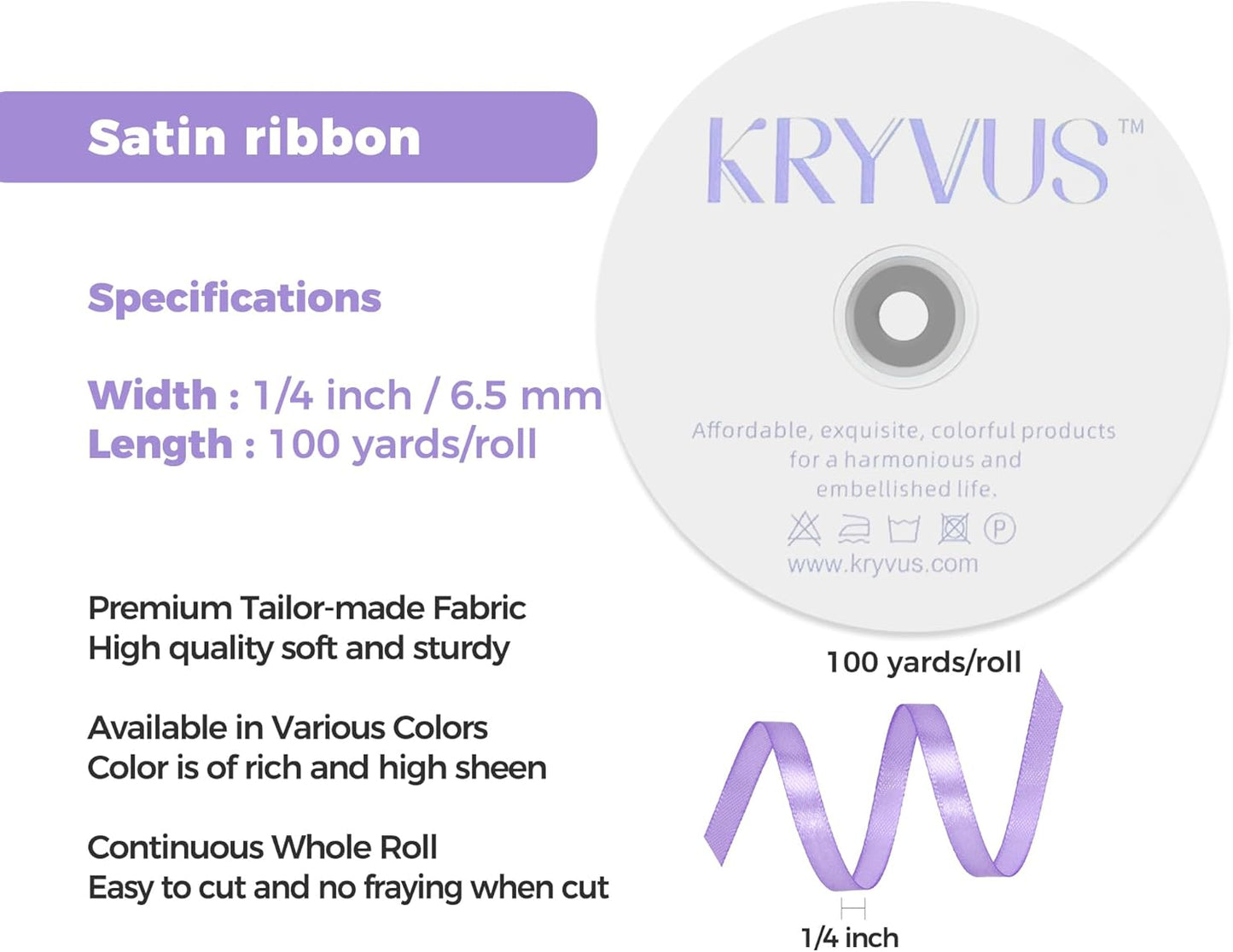 Light Purple Satin Ribbon 1/4 inch X Continuous 100 Yards, Single Face Polyester Ribbon Perfect for Gift Wrapping, Flower Bouquet, Wedding Decor, Crafts, Bow Making, Sewing and More