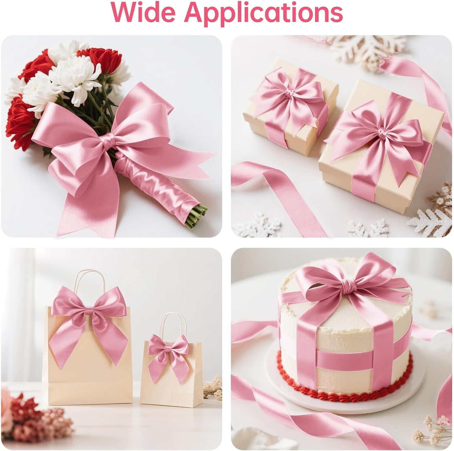 White Satin Ribbon 1 Inch Wide x 50 Yards Polyester, Double Faced Ribbon for Wedding Decorations, Gift Wrapping, DIY Bows, Craft Projects and Party Supplies