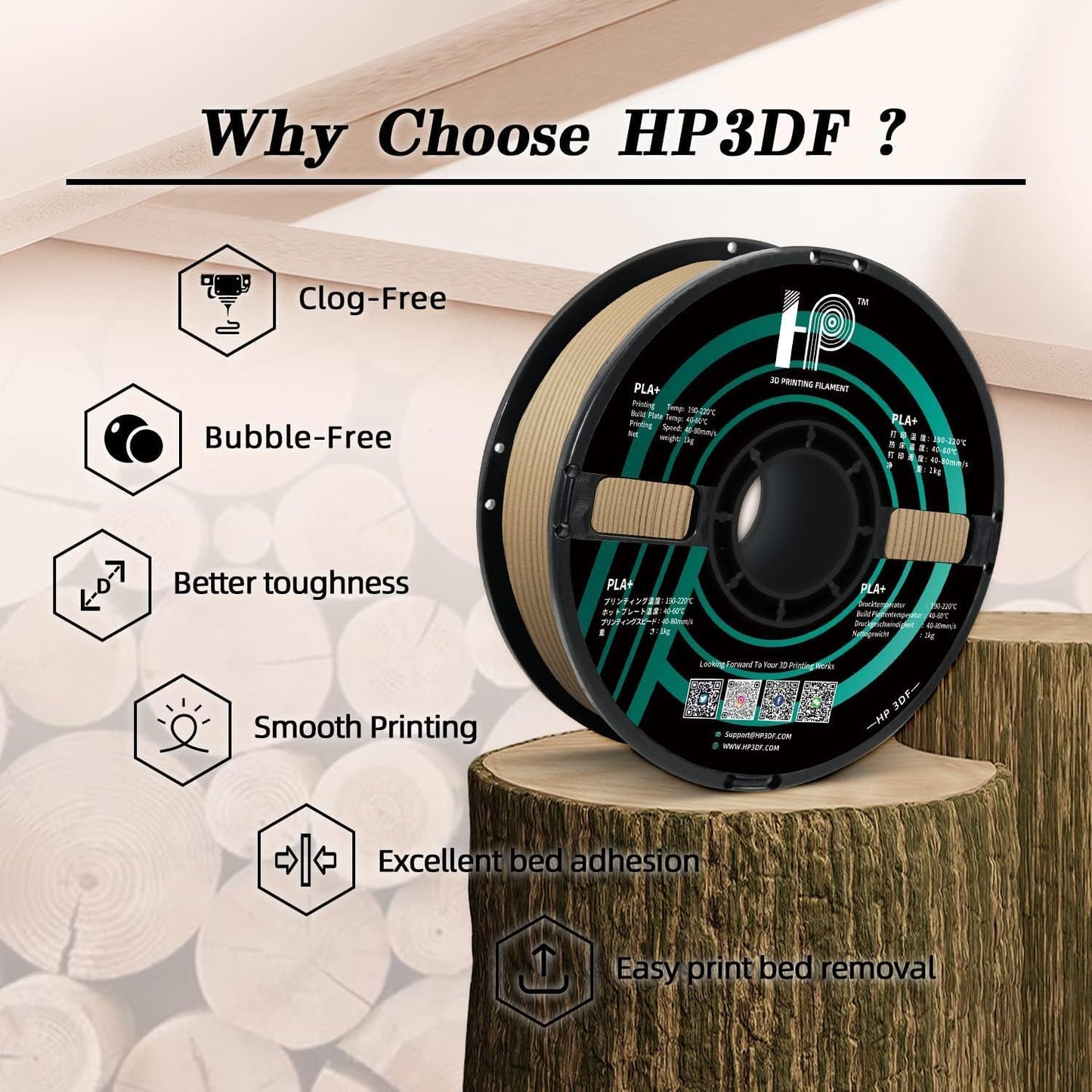 PLA Filament, Wood PLA, 3D Printer Filament, PLA Filament 1.75mm Dimensional Accuracy +/- 0.02mm, 1KG Spool (2.2 lbs), Fit Most FDM Printer (Wood)