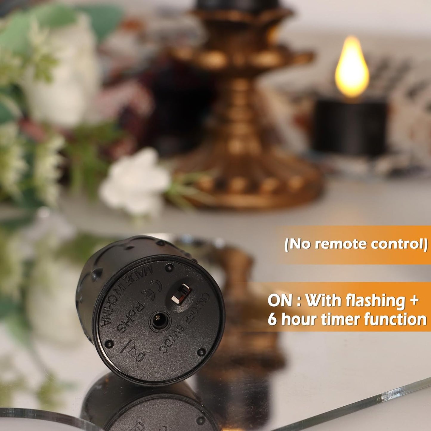 FREEPOWER Black Tea Lights Candles (NO Remote),Rechargeable Flameless Candles with 6 Hour Timer,LED Tealight Candles,Flameless Tealights Flickering Realistic for Halloween Decorations,Set of 6