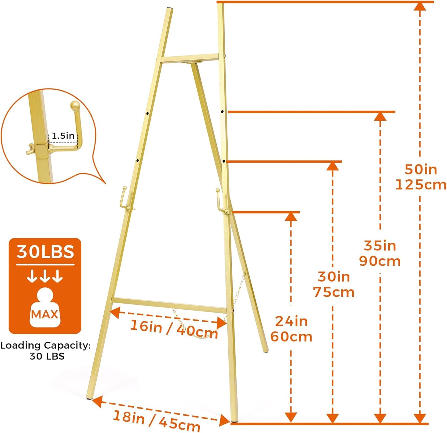 ARTASY 50" Gold Easel Stand for Wedding Signs, Posters, Portable Artist Easel for Painting Canvas, Large Display Easel for Home and Office
