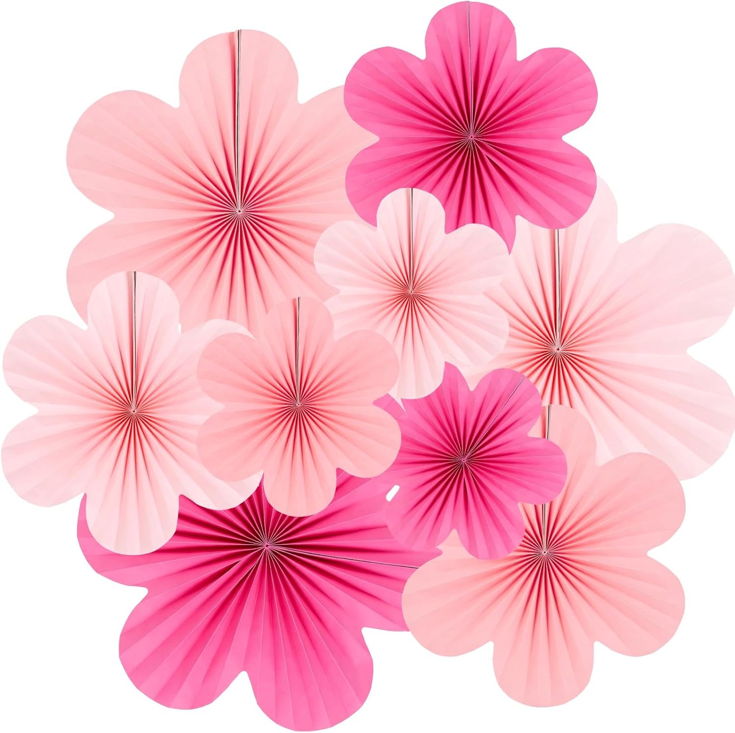Easy Joy Hot Pink Paper Flowers Decorations for Wall Pink Paper Fans Classroom Decoration Paper Floral Backdrop Decor Paper Fans Decoration Hanging Paper Fans Pink Flower Wall Decor, Set of 9