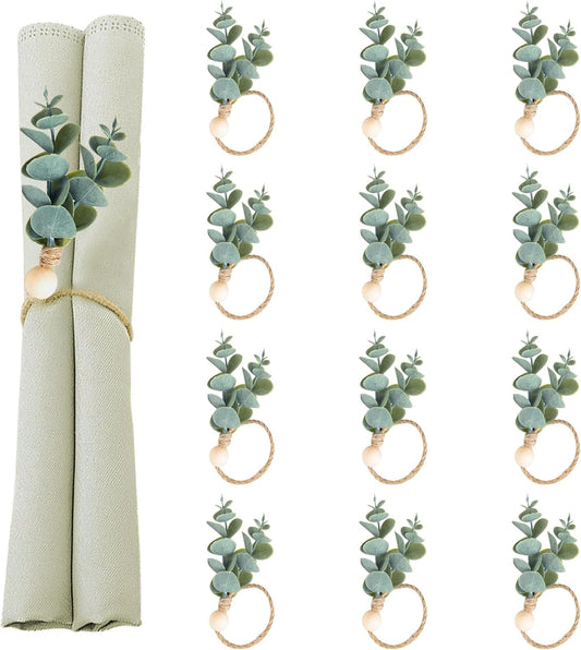Defined Deco Napkin Rings Set of 12, Rustic Farmhouse, Boho Green Leaf Napkin Rings for Spring Summer, Thanksgiving Christmas,