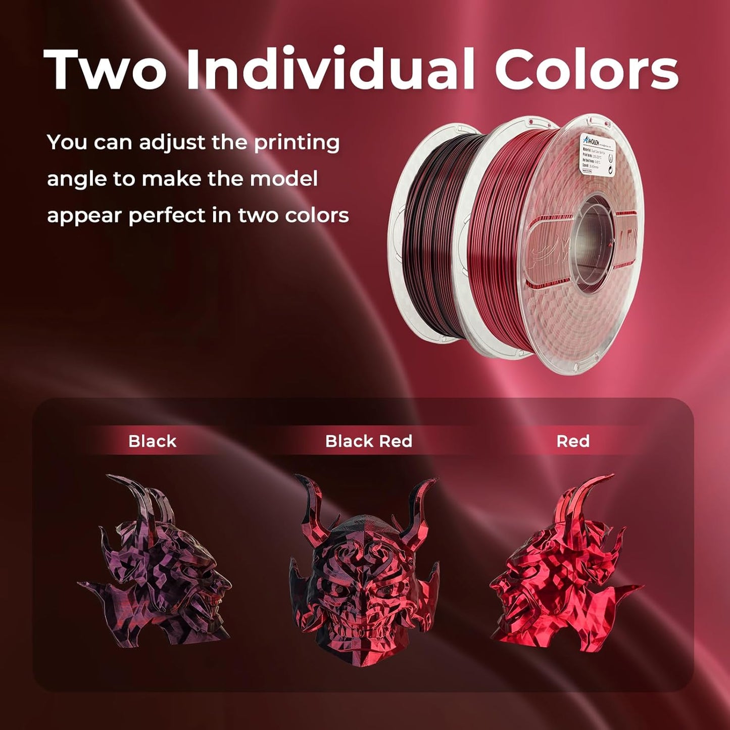 AMOLEN Silk PLA 3D Printer Filament, Silk Dual Color Red Black PLA Filament 1.75mm, Shiny Coextrusion PLA Filament, Color Change 3D Printing Filament 1KG/2.2lb