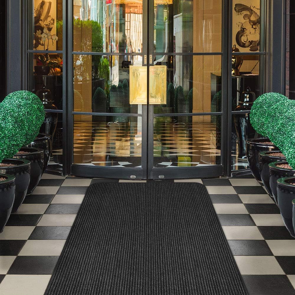House, Home and More Indoor Outdoor Double-Ribbed Carpet Runner with Skid-Resistant Rubber Backing - Smokey Black - 3 Feet x 25 Feet
