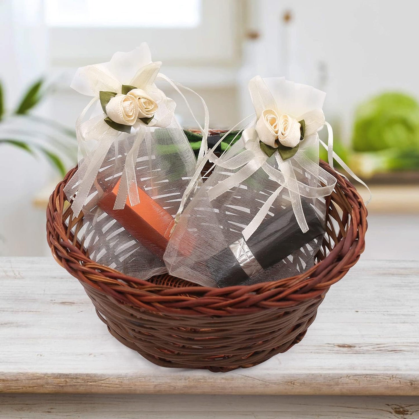 SumDirect Rose Organza Gift Bags - 50Pcs 4x6 inch Yellow Wedding Favor Gift Bags, Jewelry Pouches with Drawstring for Party Wedding Christmas Valentine