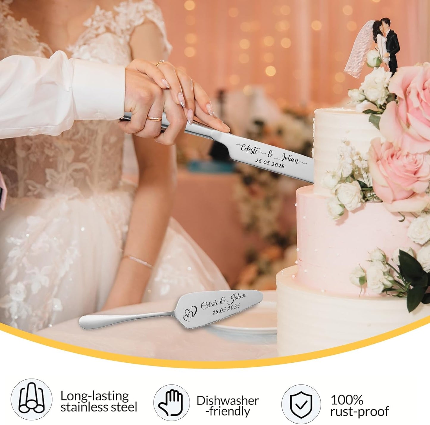 Personalized Wedding Cake Knife and Server Set Stainless Steel Cake Cutter Server Engraved Cake Cutting Set for Wedding Anniversary Engagement Birthday Gifts