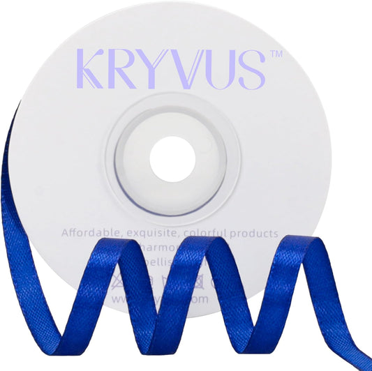 Royal Blue Satin Ribbon 1/4 inch X Continuous 25 Yards, Single Face Polyester Ribbon Perfect for Gift Wrapping, Flower Bouquet, Wedding Decor, Crafts, Bow Making, Sewing and More