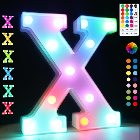 Light Up Colorful LED Marquee Letter lights, 18 Colors Changing Alphabet Letters Sign with Remote Timer for Night Light Girls Bedroom Wedding Birthday Party Lamp Christmas Home Bar Decor- Colorful X