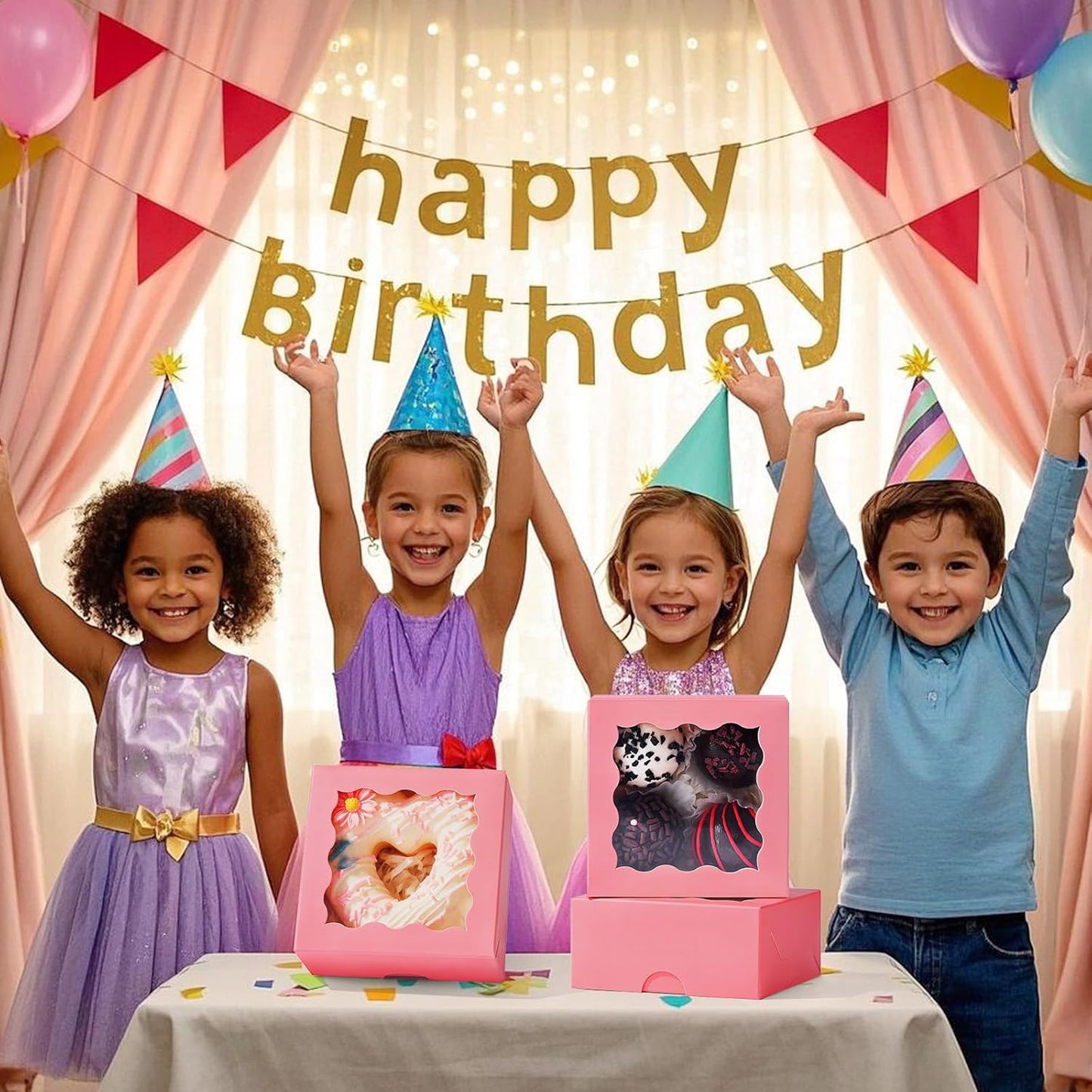 RomanticBaking 3 ¼" x 3 ¼" x 1 ½" 50PCS Chocolate Truffle Boxes for 4，Cookies Boxes Soap Boxes Donut Boxes Macaron Boxes Mini Bakery Boxes with Window Brownie Box