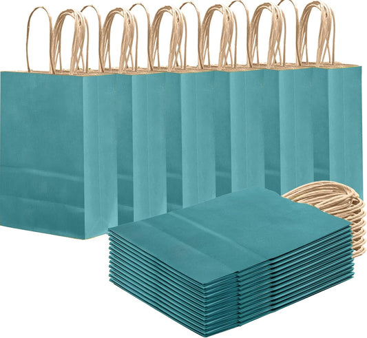 qiqee Slate Blue Gift Bag with Handles Bulk 24Pcs Paper Bags -8.3"x6"x3. 15" Party Favor Bags - Solid Color