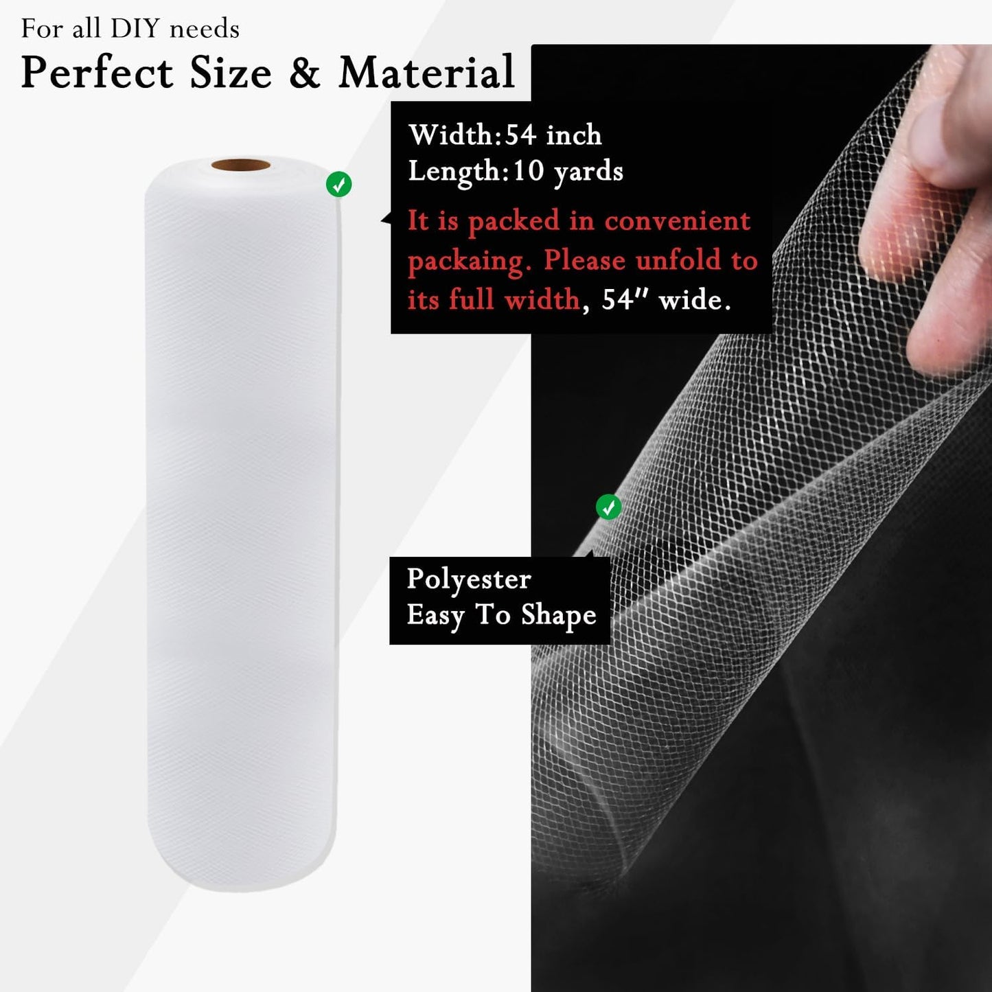 White Tulle Fabric Rolls 54 Inch by 10 Yards Fabric Tulle Bolt for Wedding Christmas Decorations Gift Wrapping Garden Netting DIY Tutu Baby Shower Table Skirt Birthday Party Craft Supplies