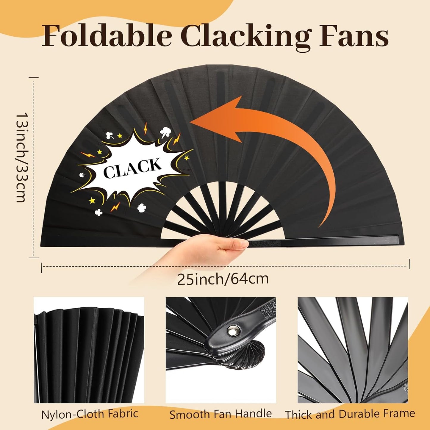 4PCS Large Chinese Folding Fans with 4 Fan Sleeves, Chinese Kung Fu Tai Chi Fans, Clacking Fans for Line Dancing, Popping Fans for Line Dancing for Adult(Black)