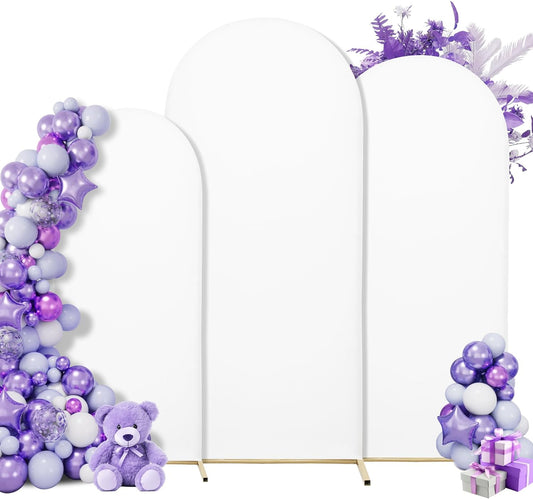 Wedding Arch Cover Spandex Arch Backdrop Cover (7.2FT,6.6FT,6FT) Set of 3 Arch Stand Cover Arch Covers Stretchy Backdrop for Wedding Birthday Party Decoration Baby Shower (White)