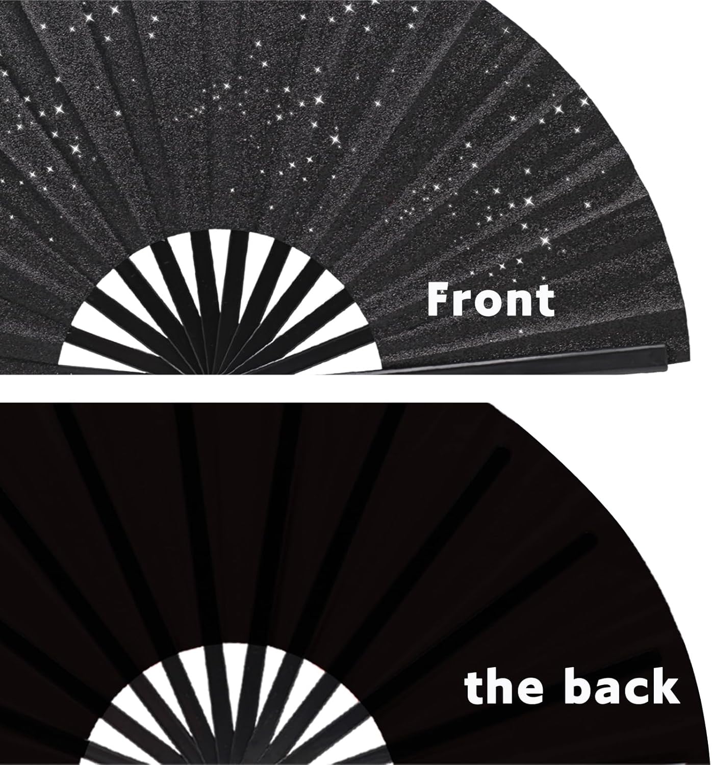 Glitter bling Large Folding Fan-Hand Fan Rave Clack Popping Fan for Line Dancing Clacking Fans for Boots On The Ground Dance, Party for EDM, Music Festival, Hot Flashes, Party, Decoration(2pcs black)