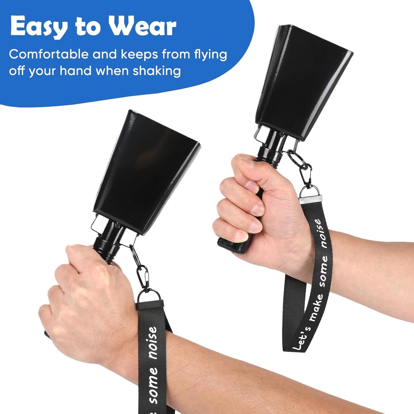 Cow Bells Noise Makers with Handle: Cowbells Hand Percussion for Sporting Events with Wrist Strap - 2pcs 8 Inch Large Loud Cheering Bell for Football Games Graduation (Black)